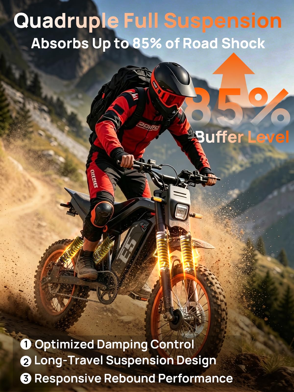 E5 Vélo Électrique VTT, 14" Vélo Électrique Tout-Terrain pour Adultes et Ados, Batterie Amovible 48 V 20 Ah, Autonomie 80KM, Moteur 60 N·m, Double Suspension, Grand Écran LCD, Démarrage NFC