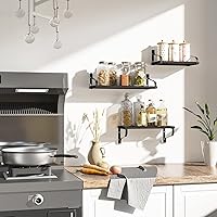 Vista 8 de Love-KANKEI - Juego de 3 estantes flotantes para pared, estantes grandes de madera para almacenamiento, estantes rústicos para baño, habitación