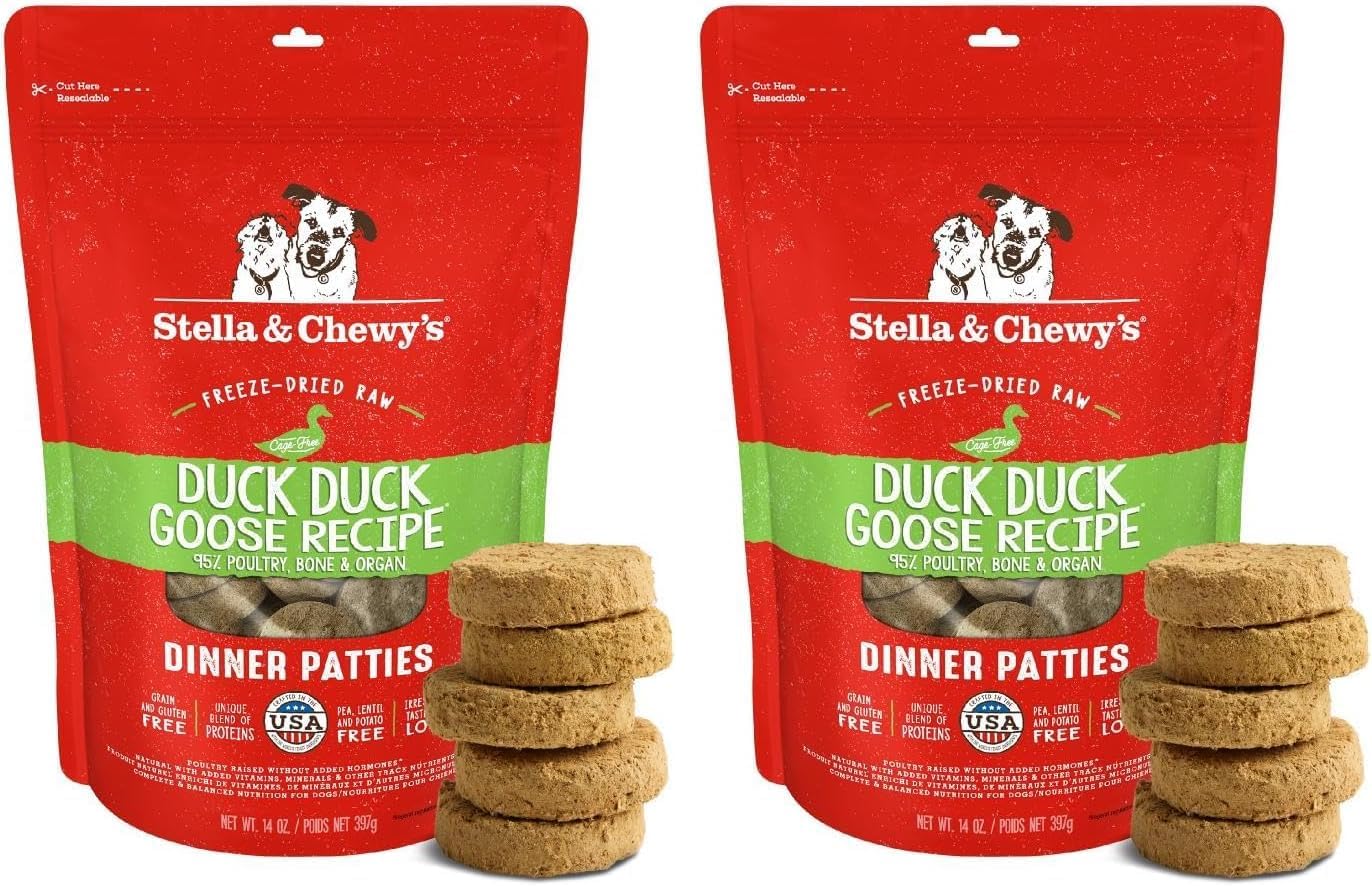 Stella & Chewy's Freeze-Dried Raw Dinner Patties - Duck Duck Goose Recipe - High Protein Grain-Free Puppy & Dog Food - Perfect for Picky Eaters - 14 oz,(Pack of 2)