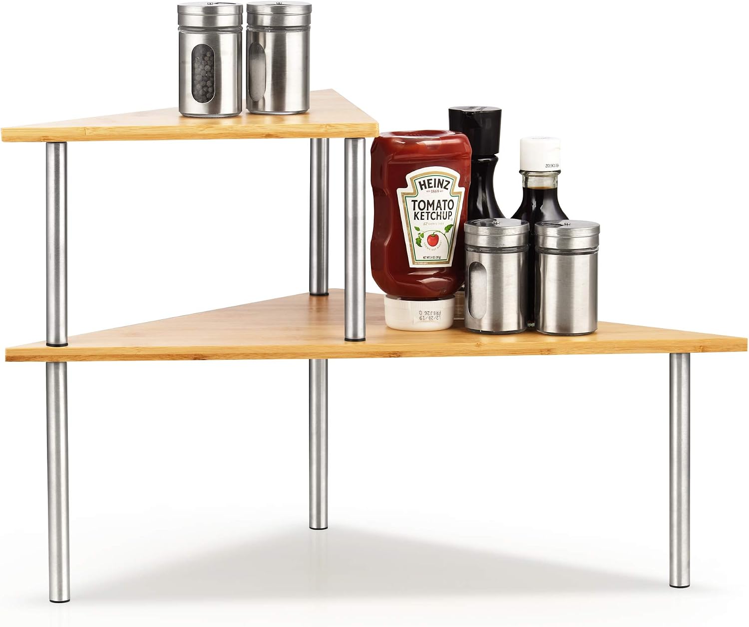 Cook N Home 02649 Corner Storage Shelf Organizer, Triangle, 2 Tier, Bamboo