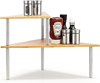 Cook N Home 02649 Corner Storage Shelf Organizer, Triangle, 2 Tier, Bamboo