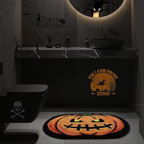 Miniatura 9 de Alfombra de baño de calabaza de Halloween de 20 x 32 pulgadas, suave y absorbente, alfombra de baño de otoño, antideslizante, lavable, decoración de