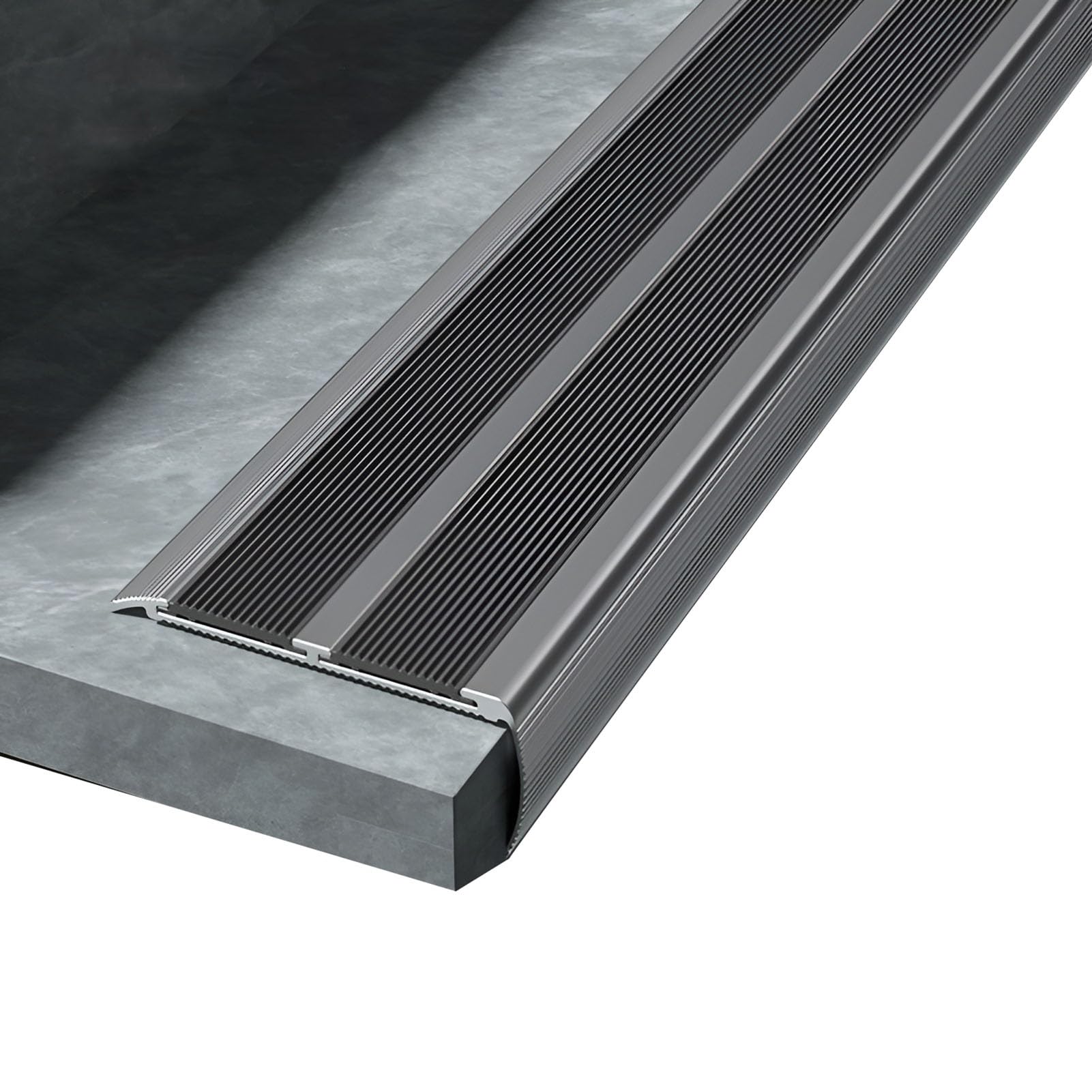 Perfil de borde para escaleras autoadhesivo de 100/134 cm, perfil angular de aluminio en forma de L con goma antideslizante, para exteriores e interiores(Gray,9.6x3x150cm)