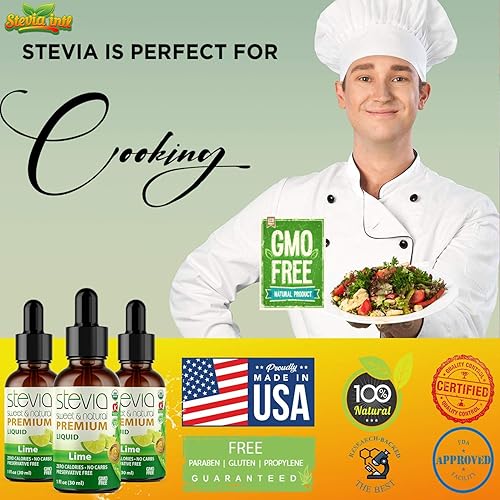 Miniatura 7 de Gotas de stevia de calidad prémium de lima líquida. Stevia líquida orgánica, sustituto del azúcar, naturalmente dulce, no amargo, 0 calorías, 0