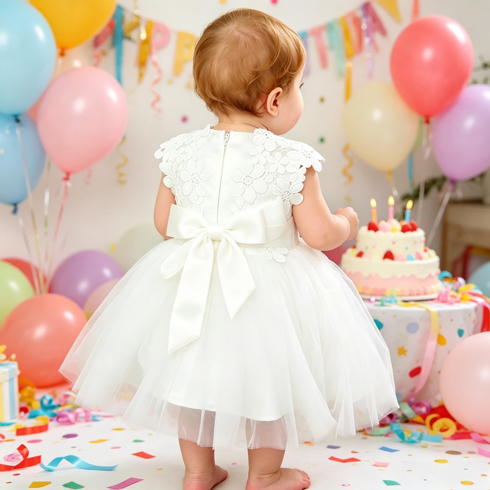Robe pour Bébé Fille,Robe Tutu en Tulle Fleuri sans Manches de Princesse pour Cérémonie de Mariage,Anniversaire,Fêtes,Baptême,Vetement Bebe Fille,Nourrisson 6 à 24 Mois