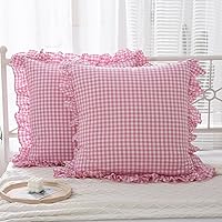 Vista 75 de Paquete de 2 fundas de almohada europeas a cuadros azul polvoriento, blanco, a cuadros, 100% algodón lavado, a cuadros, estilo francés, rústico