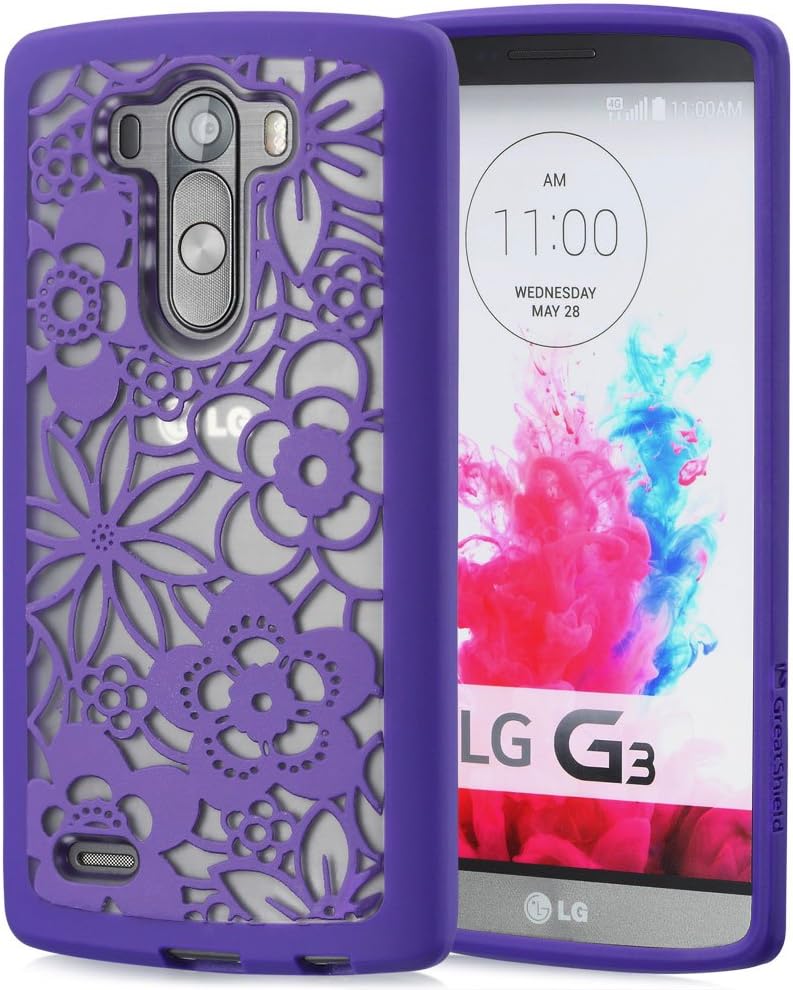 LG G3 Case, GreatShield [TACT Armor | Flora Design] Slim Hybrid Flower Pattern Snap On Case Embossed Back Cover for LG G3 (Purple)