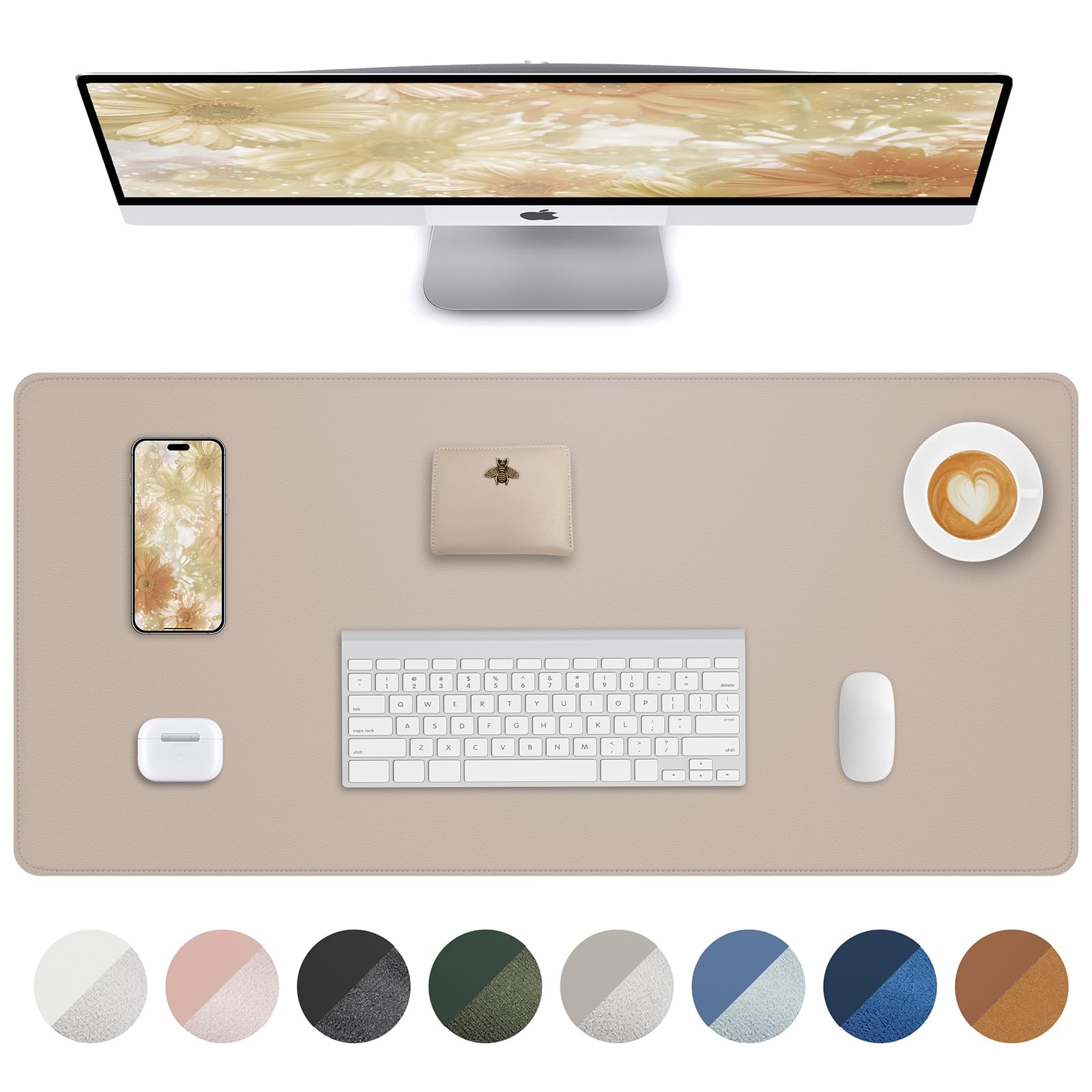 Leather Desk Pad Protector, Mouse Pad, Office Desk Mat, Non-Slip PU Leather Desk Blotter, Laptop Desk Pad, Waterproof Desk Writing Pad for Office and