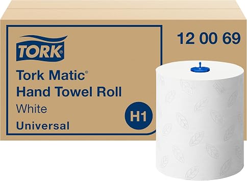 Tork Matic Hand Towel Roll White H1, Universal, Embossed for Efficient Drying, 6 x 150m rolls, 120069