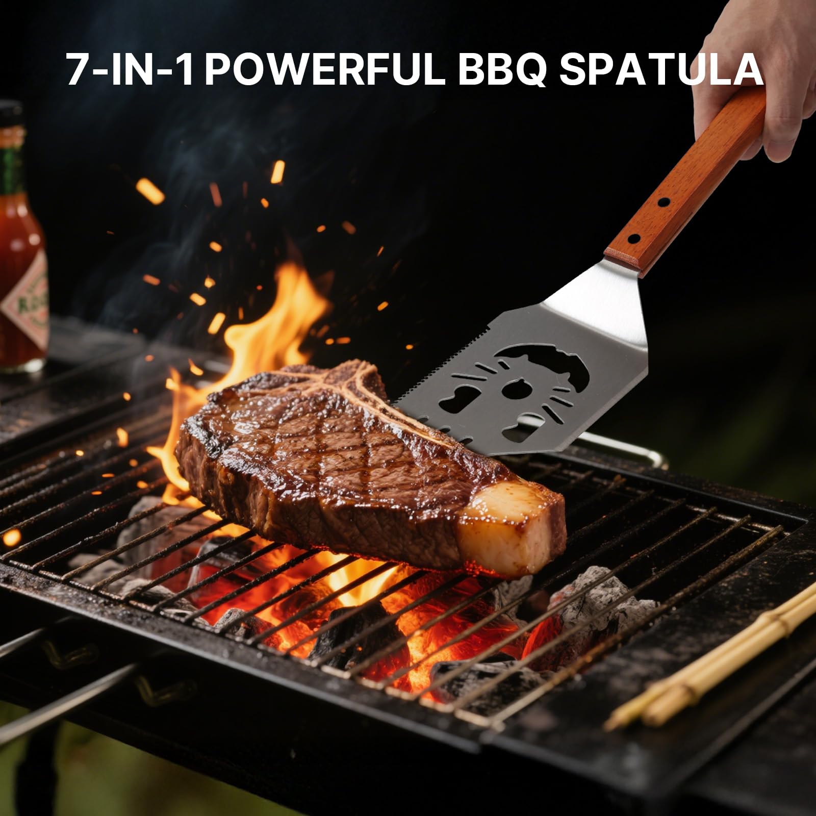 Set di 3 posate per barbecue extra lungo, accessorio per barbecue, regalo per uomini, accessorio per barbecue con pinza per barbecue, paletta per barbecue, forchetta per carne, manico in legno, regalo