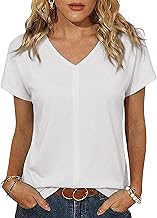 Women's T-Shirt Short Sleeve V-Neck Loose Casual Plain Basic Summer Drop Shoulder T-Shirt