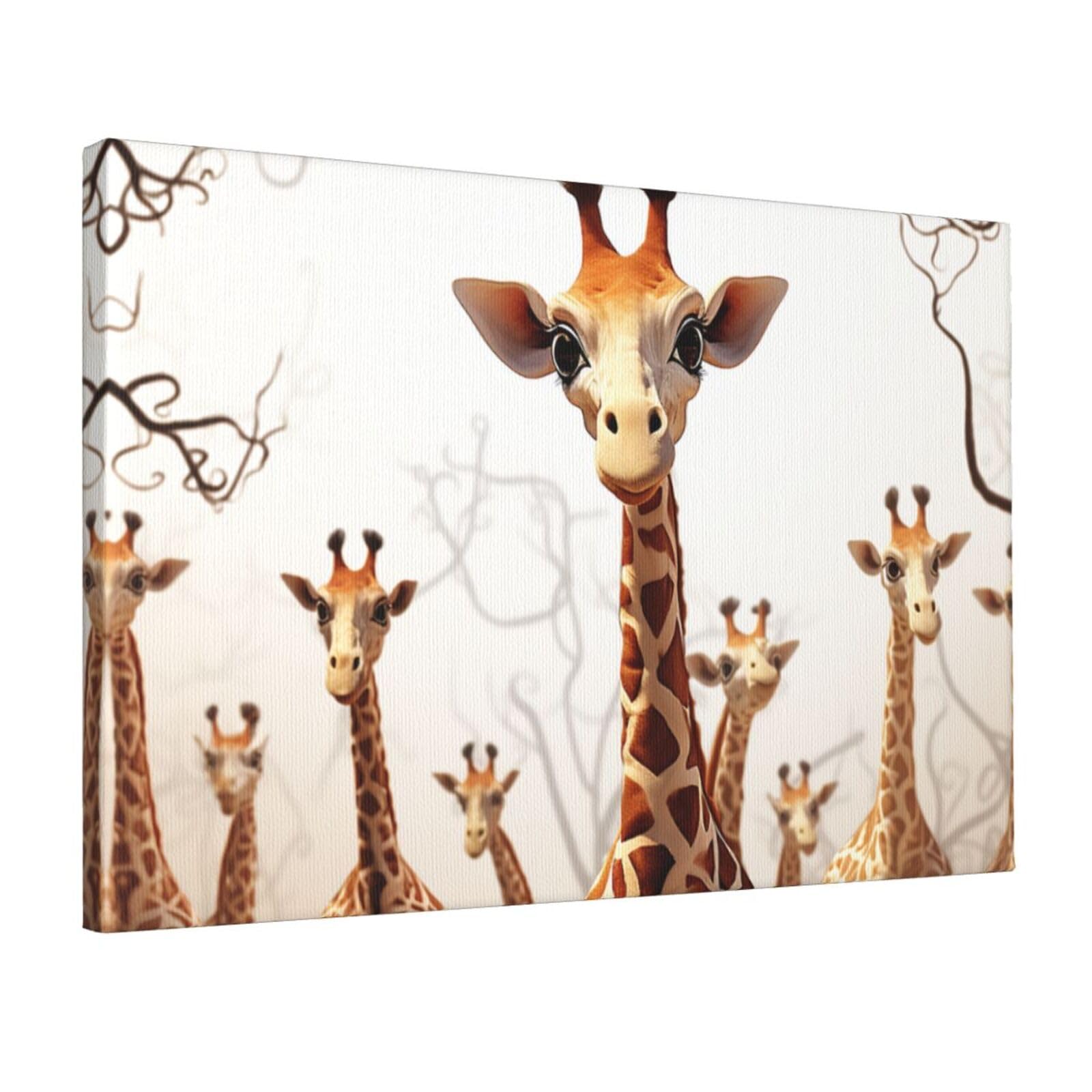 Canvas Wall Art for Living Room Wall Decor 12"x18" Modern Artwork Painting Pictures Hanging Canvas Prints Cute Cartoon Funny Giraffes Aesthetic Wall Art for Bedroom Bathroom Office Wallart Decor