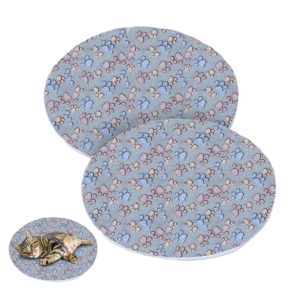 DONGKER Round Cat Bed Mat,2pcs 40cm*40cm Double-sided Coral Fleece Pet Cushion Pad for Beds Cat Trees Crates Sofa Lounging