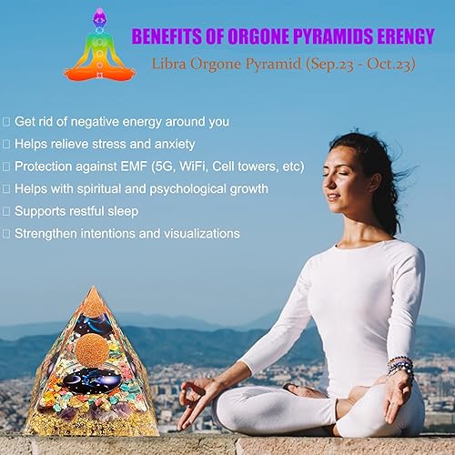 Miniatura 3 de Pirámide de cristal, amatista con piedra arenisca zodiacal pirámide de orgón Libra, cristal curativo, cristal de orgonita de energía positiva para
