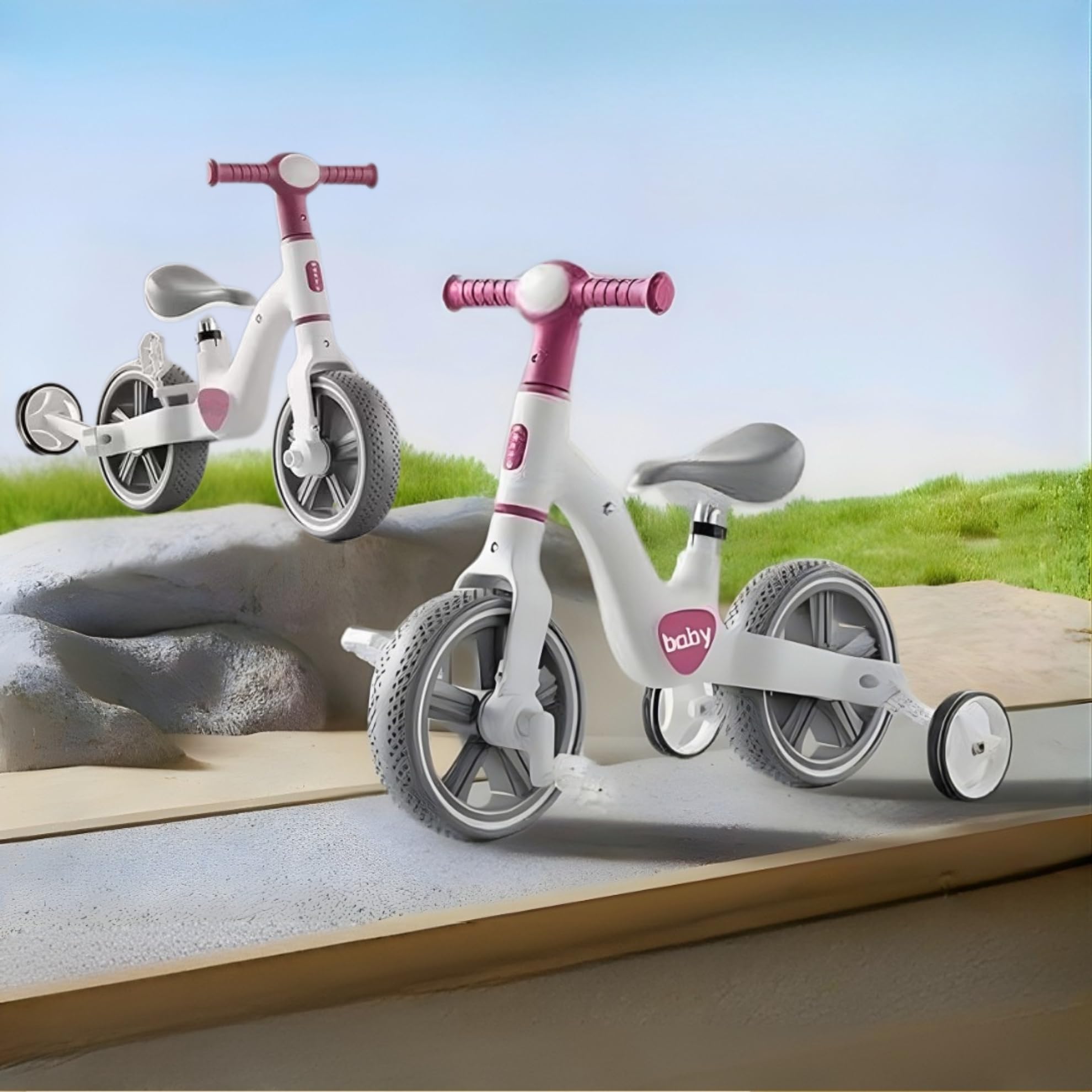 2-in-1 Evolution Bike A Seamless Transition from Trike to Balance Bike | Adjustable Seat, Removable Pedals & Training Wheels | Training Bicycle for 2-5 Years Old (Pink)-image-48