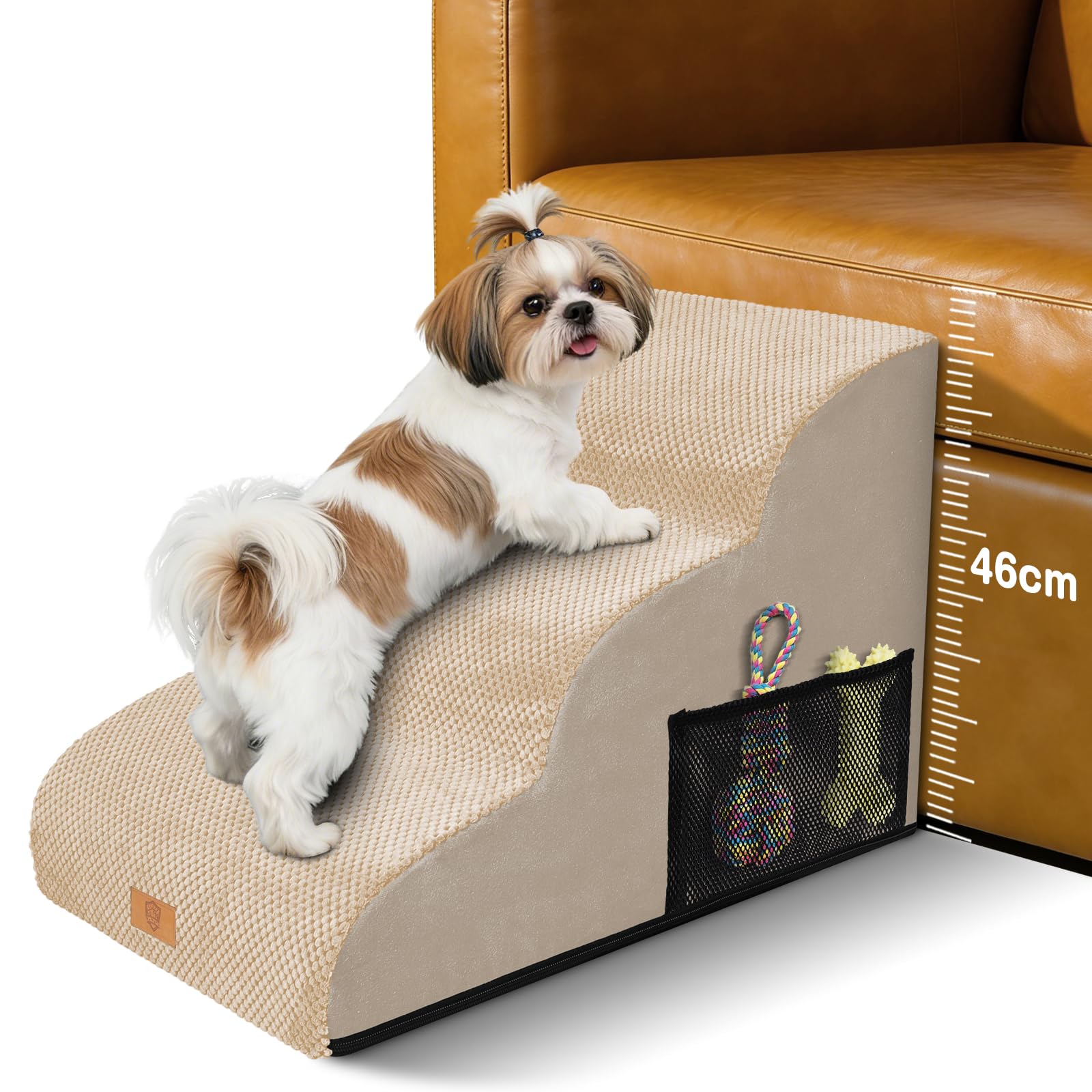 Escalera para perros pequeños, 3 niveles, lavable de esponja densa, impermeable y antideslizante, 60x40x40 cm