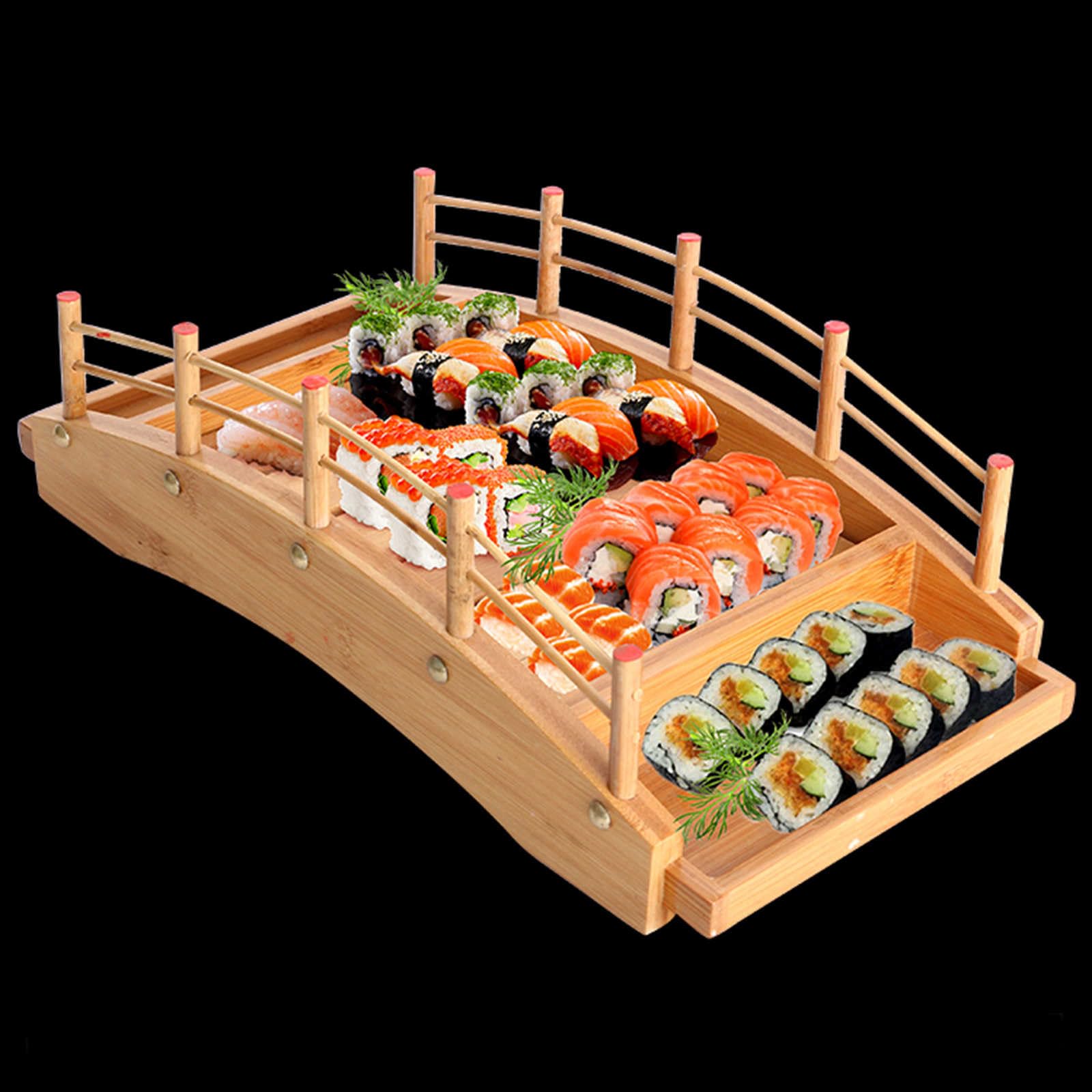 Bambus łódź sushi, bambusowa zastawa stołowa, talerz sashimi i talerz na jedzenie, most sushi łódź drewniana deska do serwowania sashimi taca dolna demontaż Containe