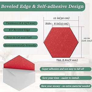 Hexagonal Acoustic Panels-18 Pack High-Density Sound Absorbing Panels 12"X10"X0.4" for Enhanced Noise Reduction, DIY Design, Idea for Studios, Offices, and Home Theaters(Cherry Red)