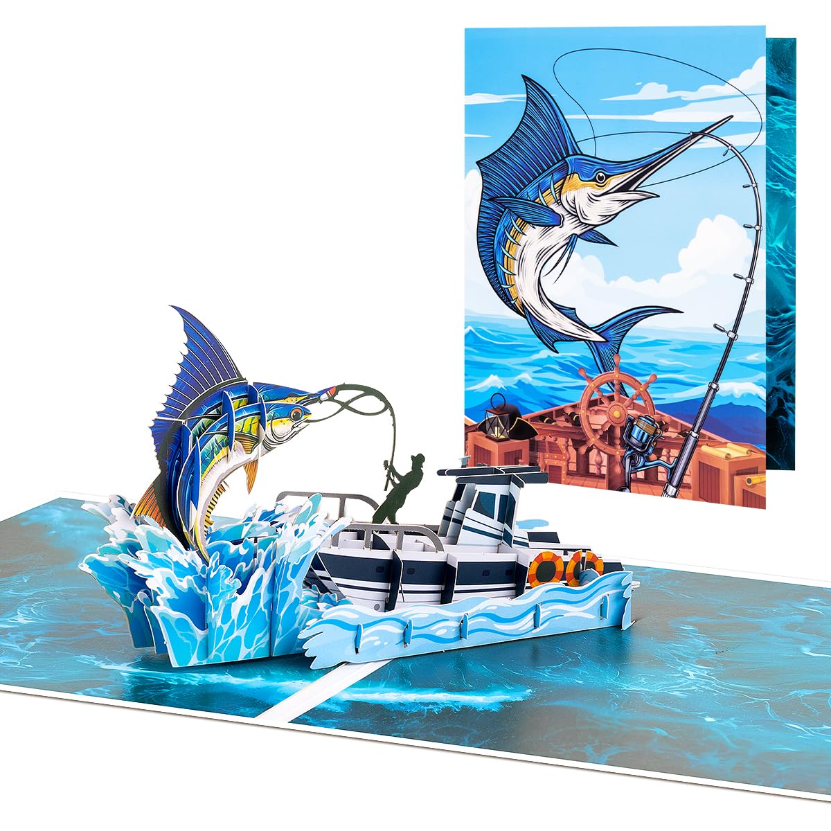CNLITIHEKA Fishing Pop Up Birthday Card for Men, 3D Fishing Pop Up Card for Husband, Dad, Son, Brother, Grandpa, Includes Envelope
