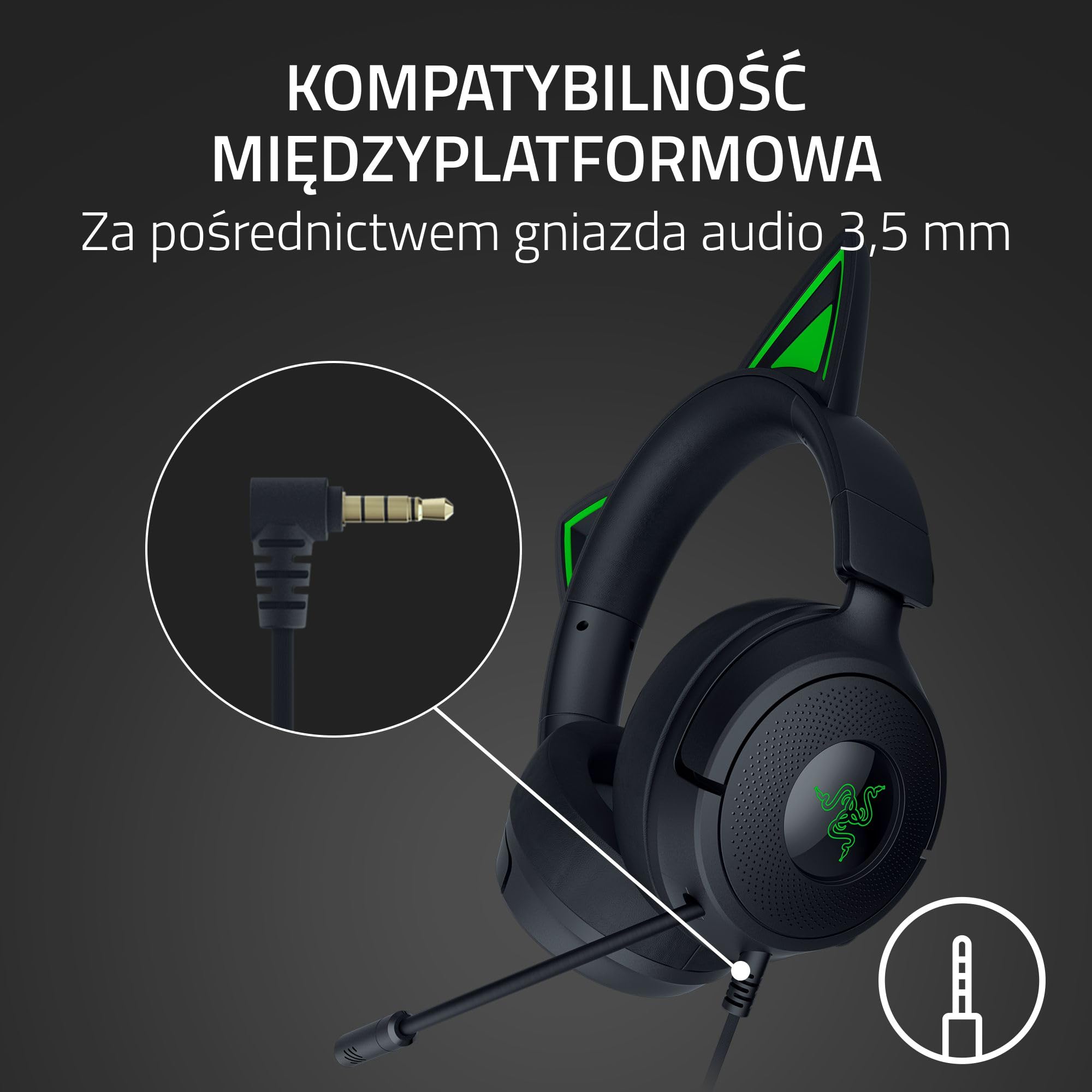 Razer Kraken Kitty V3 X - przewodowy zestaw słuchawkowy Kitty do gier - kultowe uszy Kitty - lekki, waży tylko 270g - mikrofon HyperClear Cardioid - przetworniki TriForce 40mm | Czarny