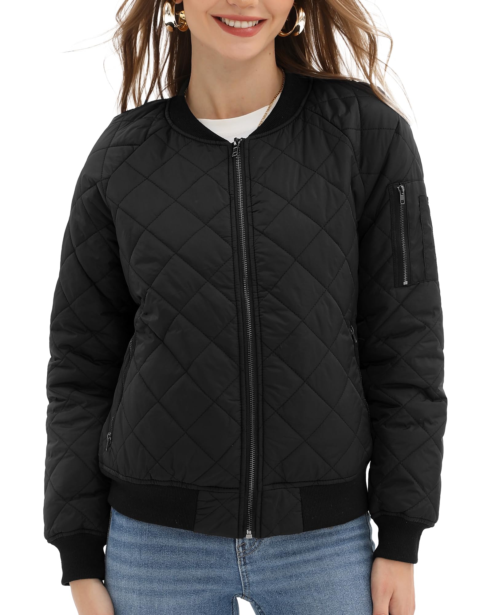 Argstar Women's Quilted Bomber Jakcet with 5 Pockets (XS-XXL)