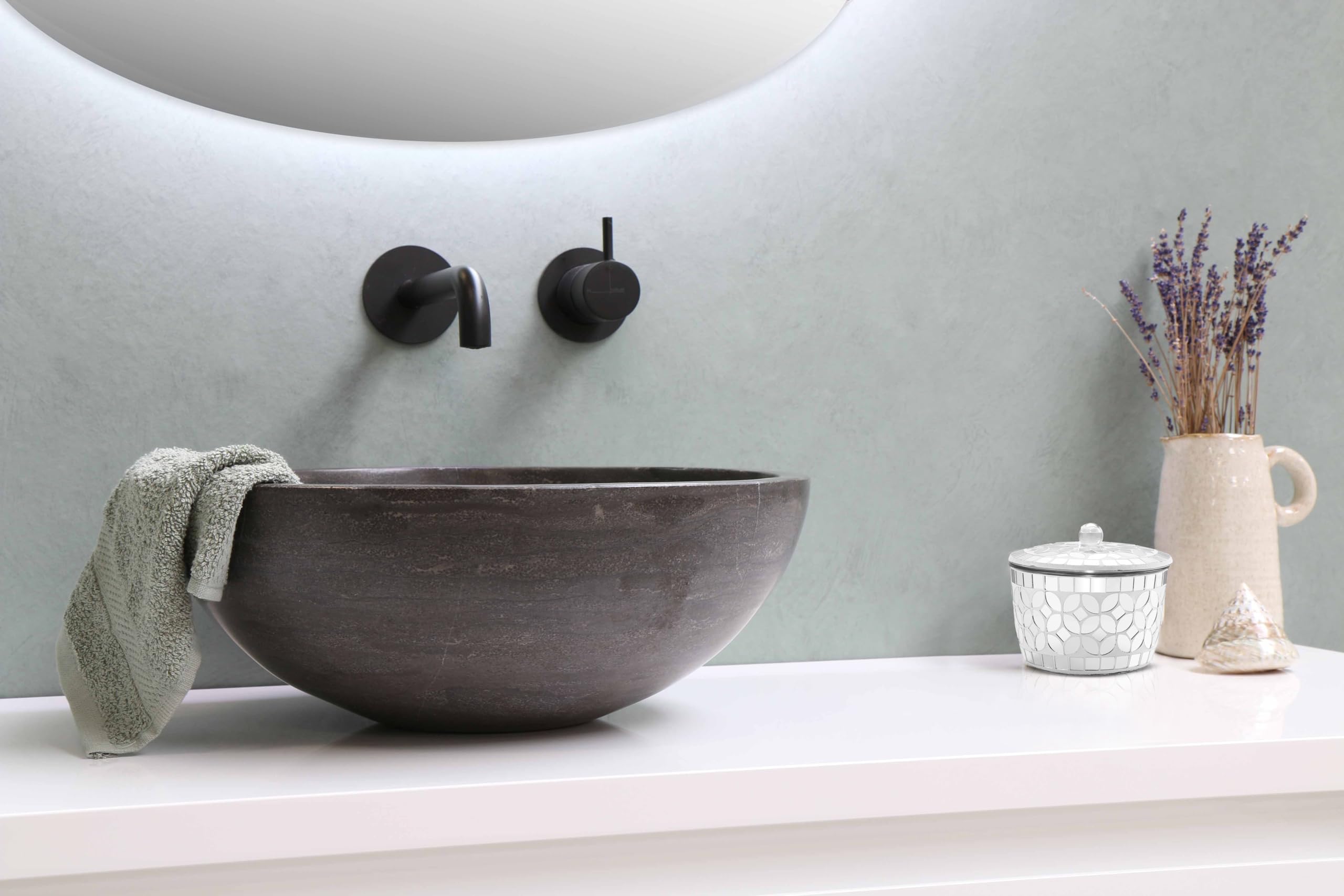 Soporte para cuarto de baño, organizador de almacenamiento para encimera, frasco, dispensador de vidrio de mosaico con tapa, para hisopos de algodón, sales de baño, banda para el pelo, bolas