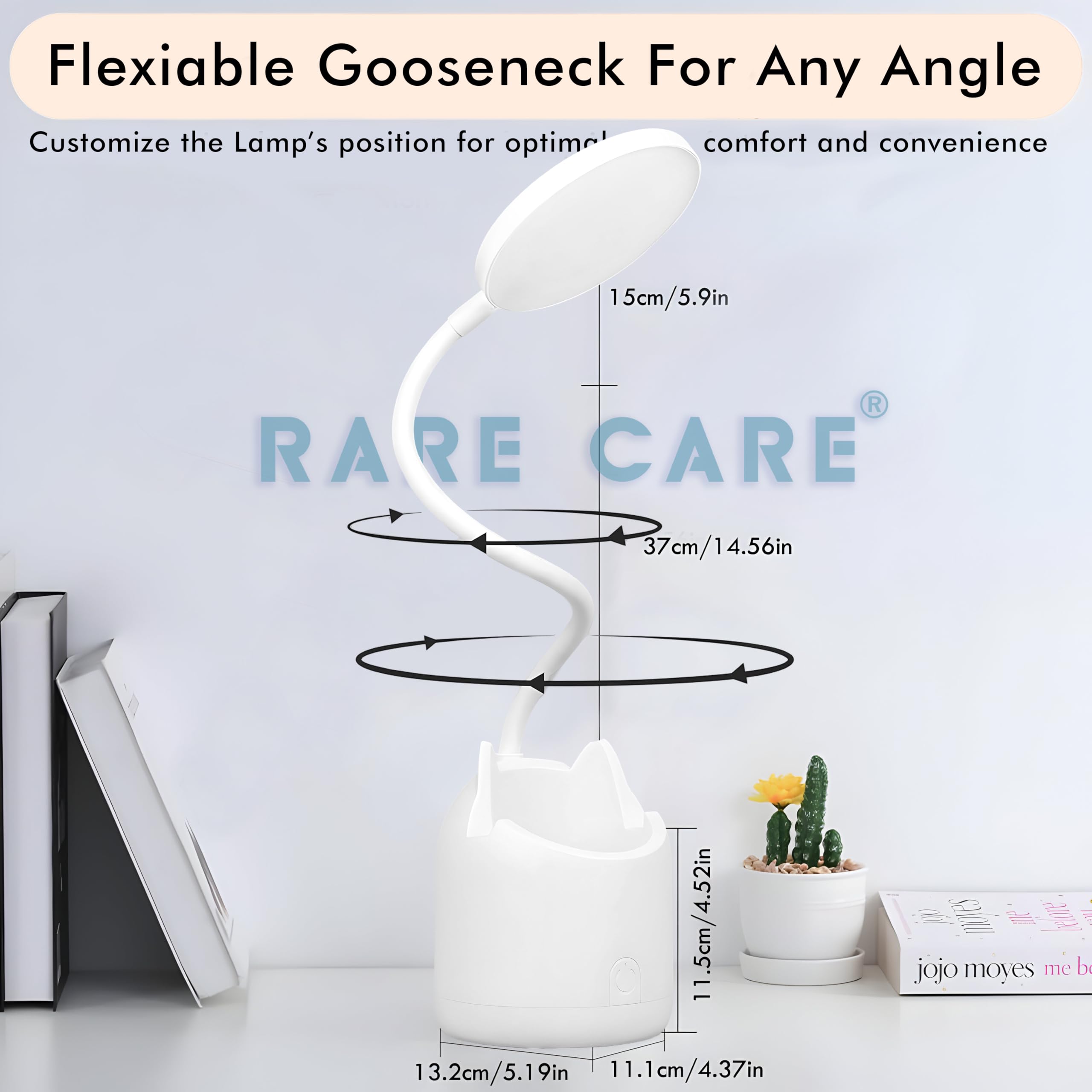 RARECARE Table Lamp for Study Room | Study Lamp with 3 Light Modes | 1 Year Warranty | Lamp Light for Study | Rechargeable Led Light with Big Battery - 1200 mAh - Image 2 thumbnail