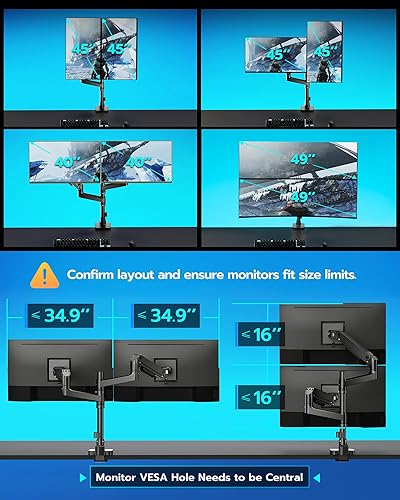 Miniatura 3 de ARES WING Soporte de monitor doble para apilamiento de monitor curvado ultra ancho y resistente, se adapta a 17-49 pulgadas, soporte vertical de