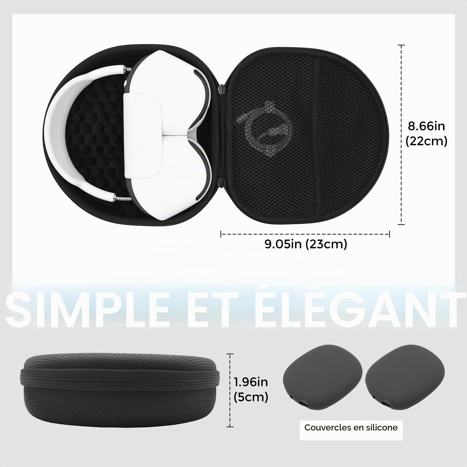 ProCase Étui Transport Rigide pour AirPods Max 2020/2024 avec Couvercle et Pochette en Filet, Noir