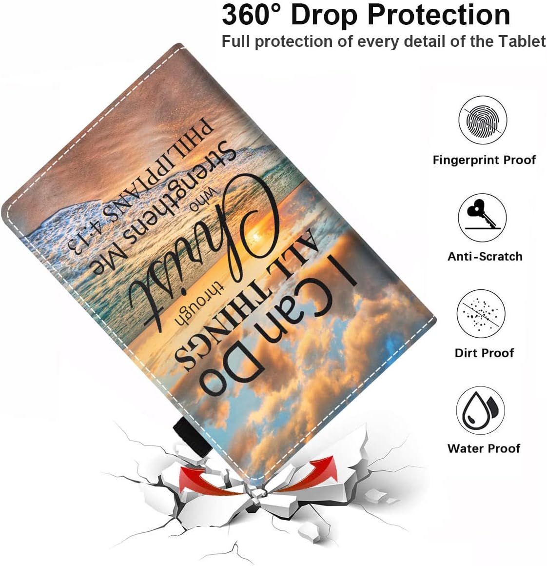 Case for All-New Amazon Kindle Fire 7 Tablet (7 inch Display 12th Generation, 2022 Release), Premium PU Leather Cover with Card Slot & Pencil Holder, Bible Verse Philippians 4-13