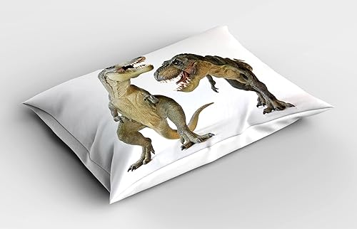 Miniatura 2 de Ambesonne Funda de almohada de dinosaurio, Tyrannosaurus Rex Pair frente a criaturas feroces deprehistóricos, funda de almohada decorativa de tamaño
