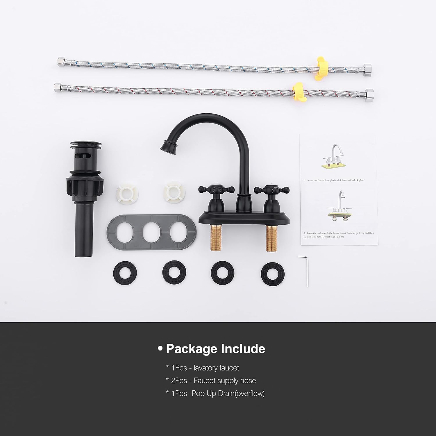 4-Inch Bathroom Sink Faucet Matte Black, Vintage 2-Handle Centerset Vanity Faucet for Bathroom Sink