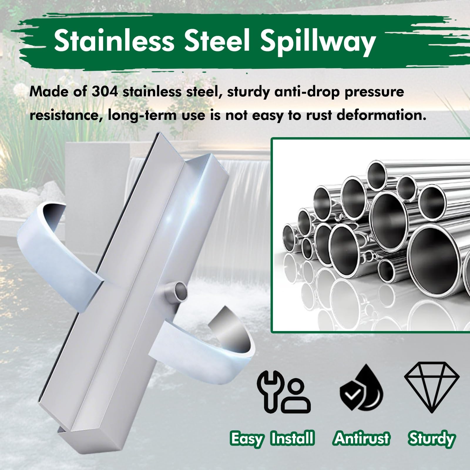 Cascata personalizzata Spillway Box – Resistente fontana d'acqua esterna per patio, stagni e giardini paesaggistici sistema di troppopieno da incasso e design elegante