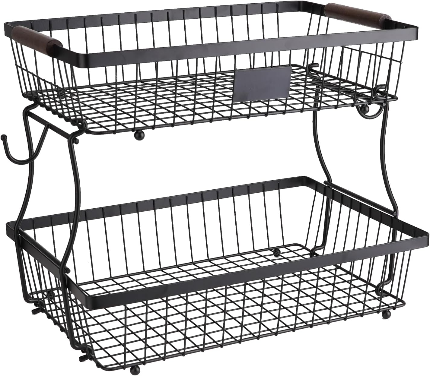 2-Tier Stackable Wire Basket with 2 Banana Hooks, Pantry Organizer for Kitchen Countertops, Cabinets & Under-Sink Spaces; Ideal for Storing Snacks, Fruits, Veggies, Onions, Potatoes, & More，Pink