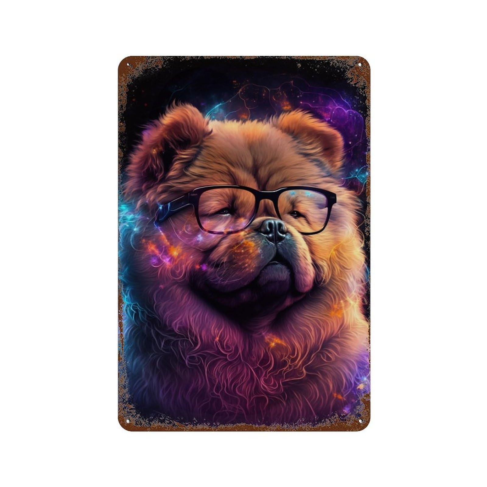 Rusty Metal Tin Sign with Galactic Pup Glasses -1 Design 11.8"x7.9", for Shed, Workshop And Garage Wall Decor, Classic Wall Plaque