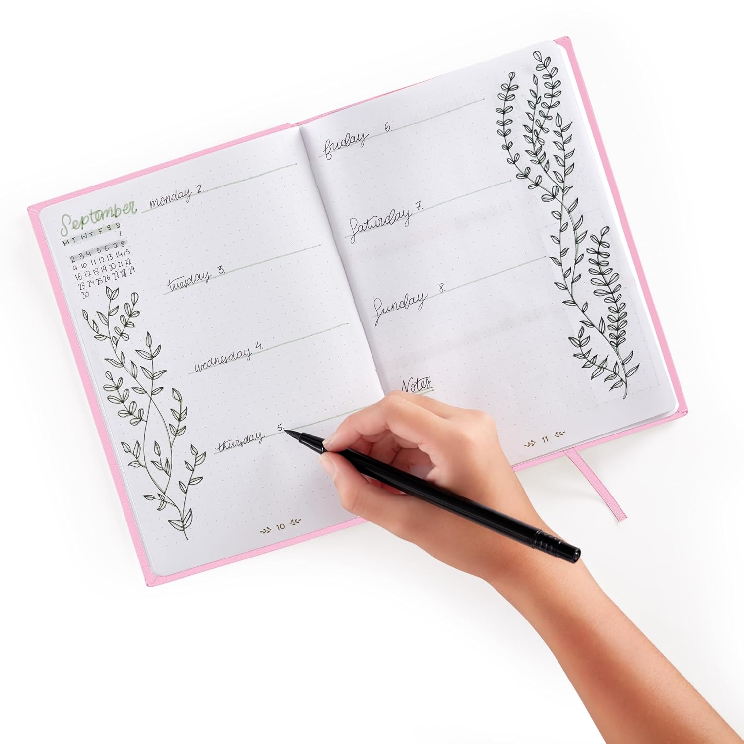 Miquelrius Bullet Journal A5 148 x 210mm 96 Sheets 100gsm Hard Faux Leather Cover with Elastic Closure - Pink Dot Grid Interior