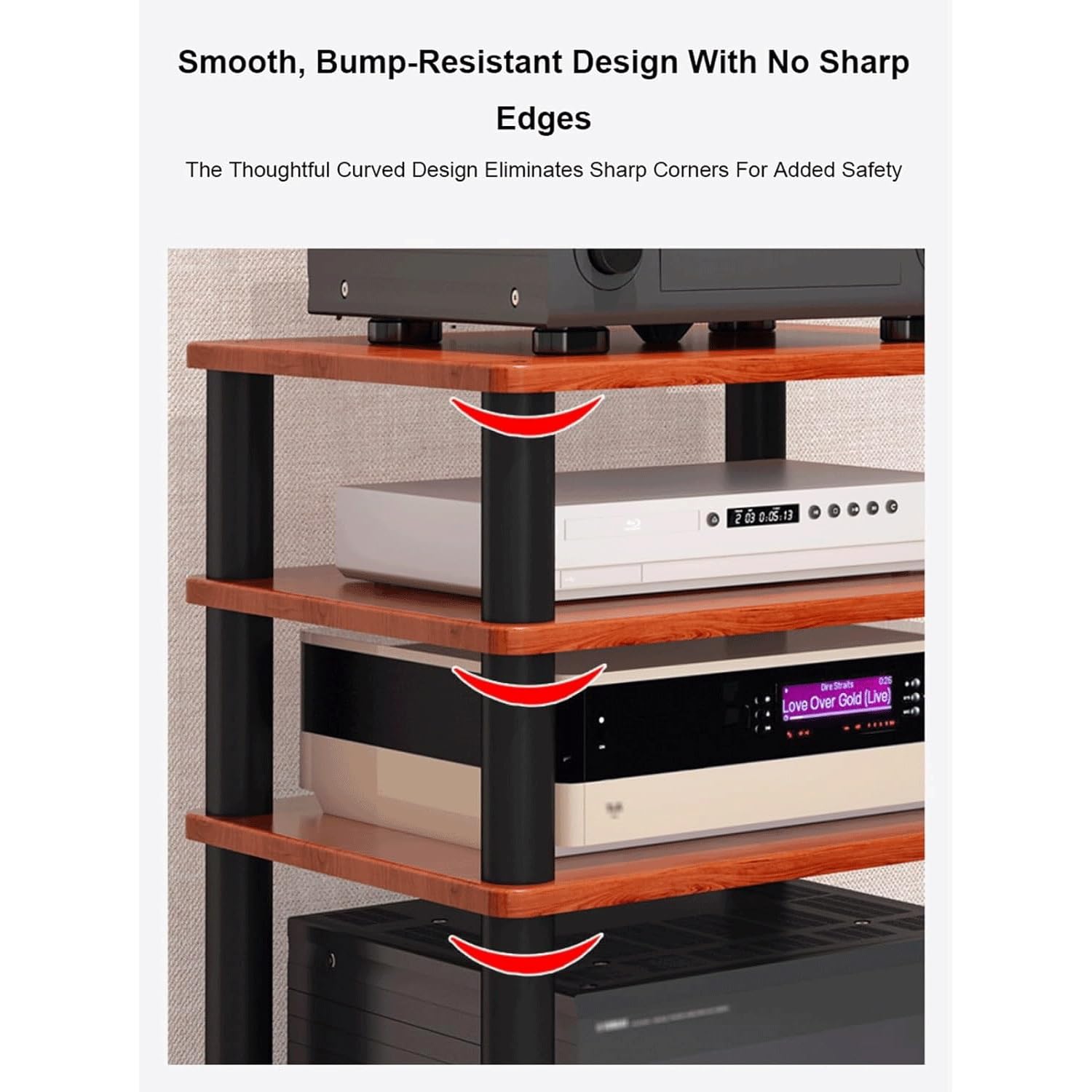 Amazon｜木製オーディオラック（キャスター付き）、1段ステレオラック