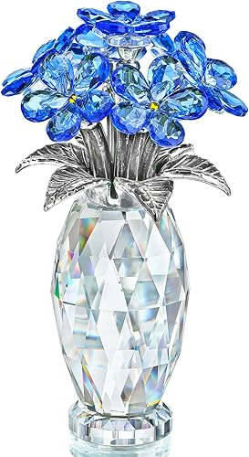 H&D HYALINE & DORA Figura de flor de cristal azul Forget Me Not, regalos de flores para mujeres, adornos coleccionables de flores de cristal para