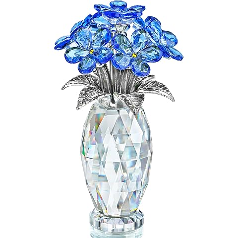 H&D HYALINE & DORA Blue Crystal Forget Me Not Flower Figurine,Flower Gifts for Women,Crystal Glass Flower Collectible Ornaments for Home Decor Table Centerpiece