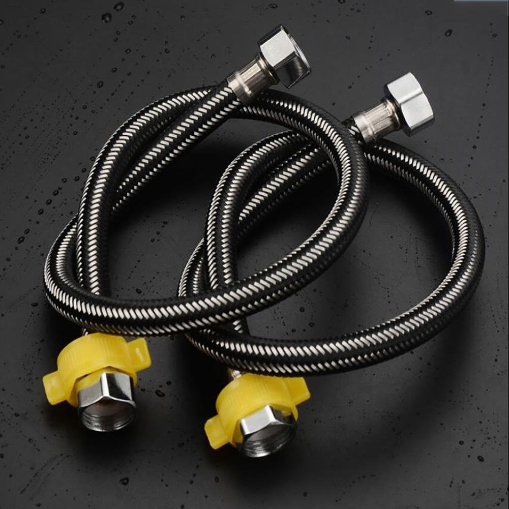 Stainless steel hot and cold metal braided water hose toilet basin water heater high-pressure explosion-proof 4 points into the water pipe, black wire 1 M 5 (with the wrench ring)
