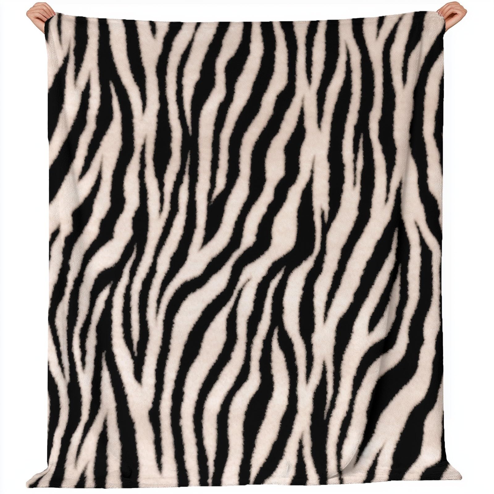 Couverture Polaire 150 x 200 cm Motif Imprimé Animal Zèbre, Plaid Polaire Blanc Noir Flanelle 2 Personnes, Imprimée Couvertures et Plaids Doux et Chaud for Canape Lit