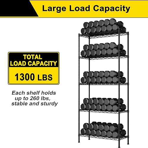 Miniatura 4 de GIOTORENT Estante de alambre de almacenamiento de 5 niveles estante de exhibición de altura ajustable para lavandería baño cocina 167 pulgadas de