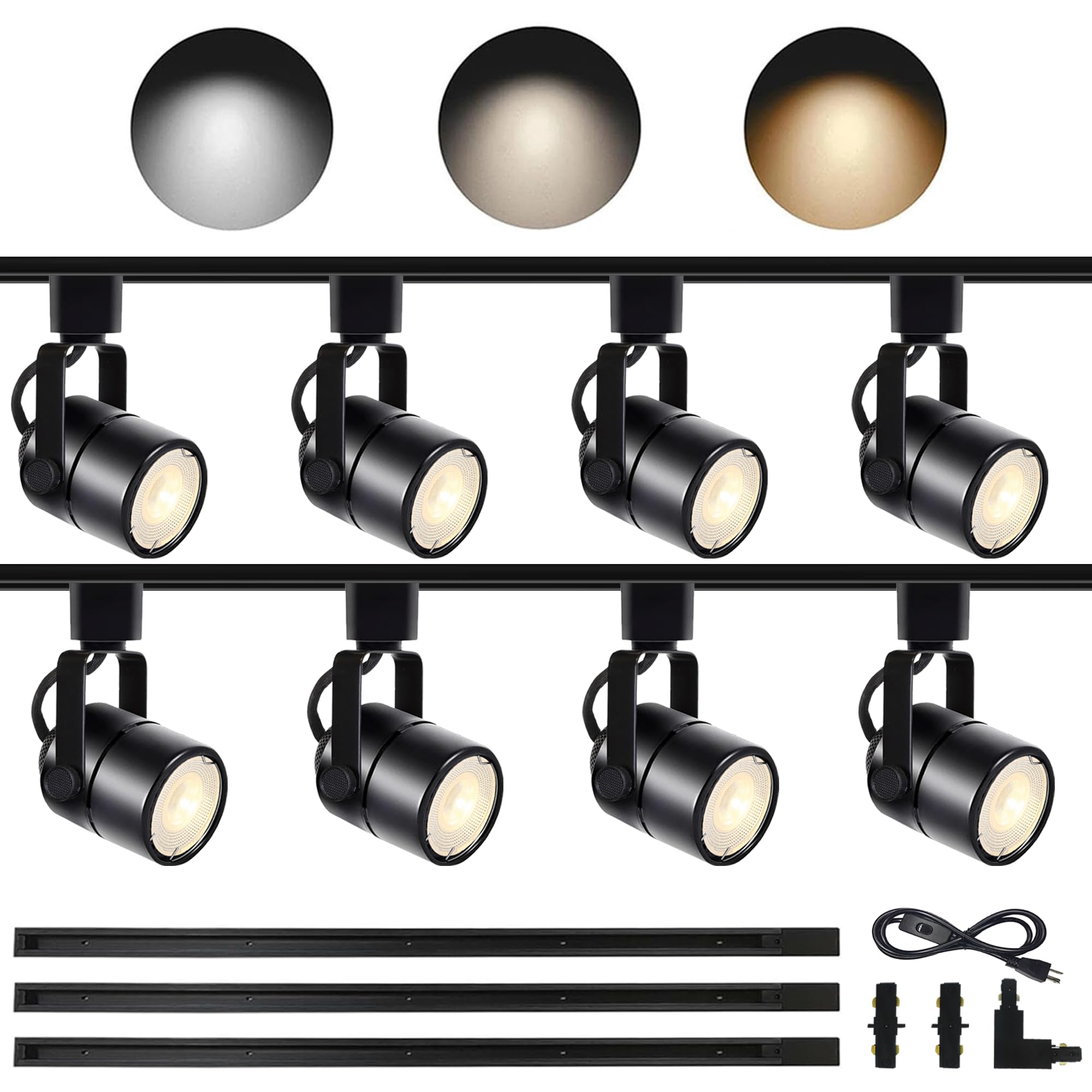 Track Lighting Kit with GU10 3CCT Dimmable Replaceable Bulbs White 8 Heads