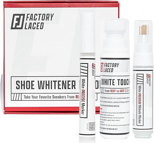 FACTORY LACED Paquete de blanqueador de zapatos, limpiador de zapatos blanco incluye: retoque blanco, marcador de entresuela premium y marcador de