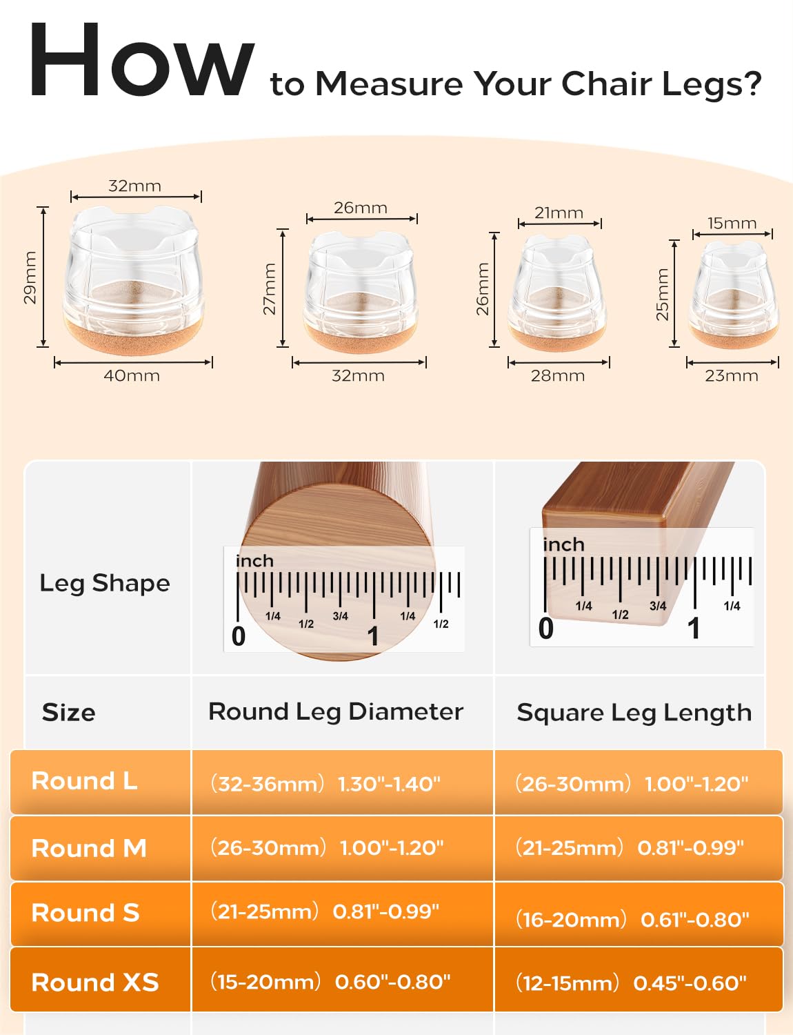 Yomanta 24 PCS Chair Leg Floor Protectors Clear Silicone Chair Leg Caps, Furniture Leg Covers for Hardwood Scratch Protection - Image 2