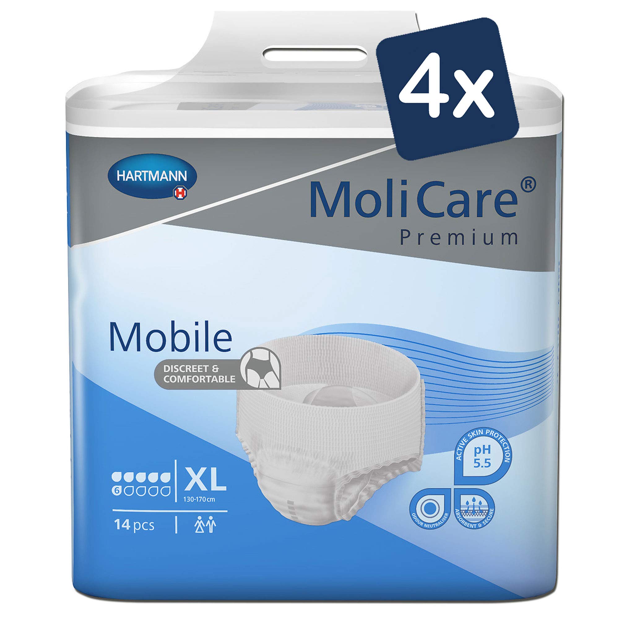 MoliCare Premium Mobile Mutandine Monouso per l'Incontinenza, Protezione Discreta per Donne e Uomini, Pannoloni per Anziani, 6 Gocce, Taglia XL (circonferenza fianchi 130-170 cm), 56 Pezzi