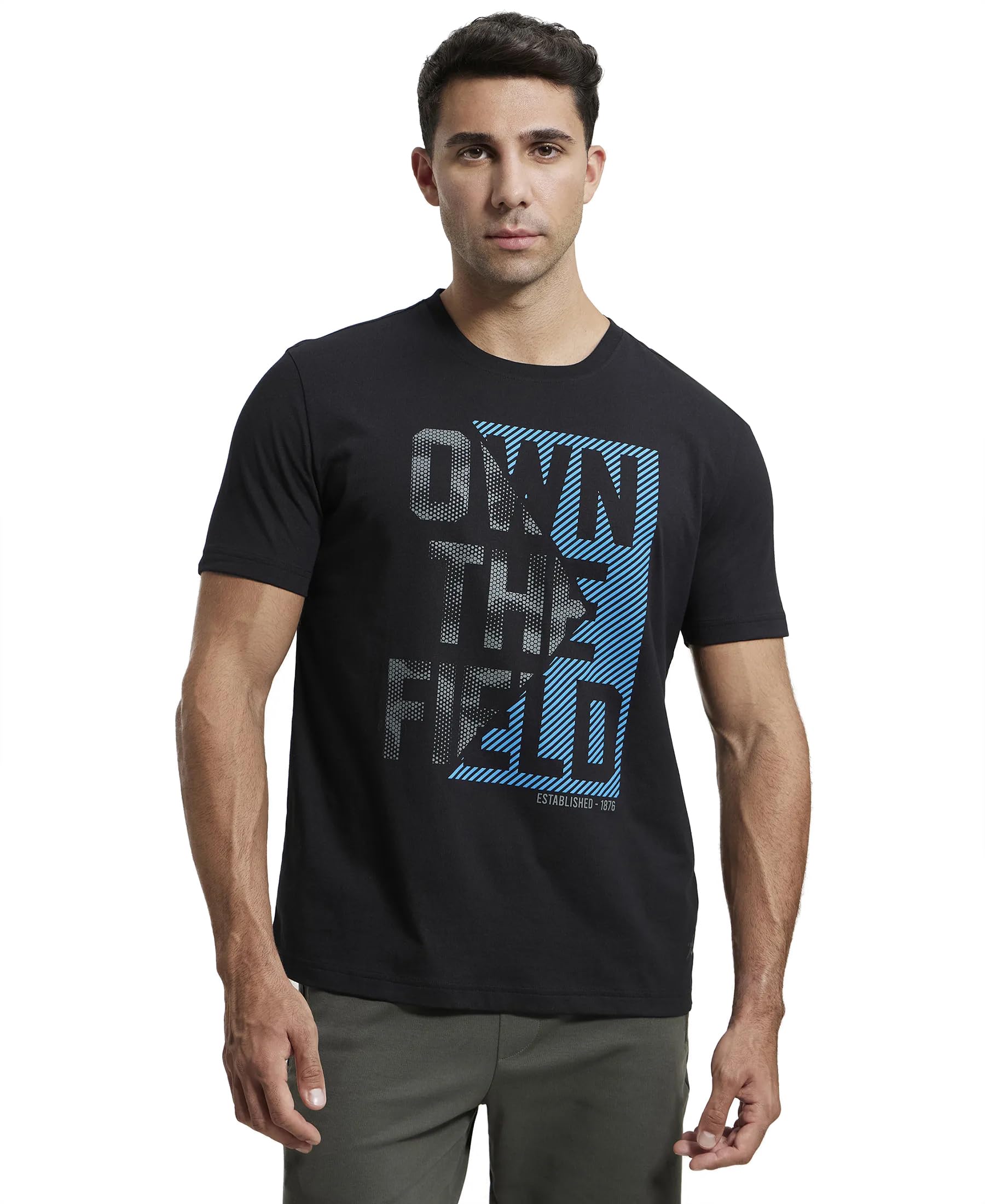 2718 Men's Super Combed Cotton Rich Graphic Printed Regular Fit Round Neck Half Sleeve T-Shirt (Prints May Vary)