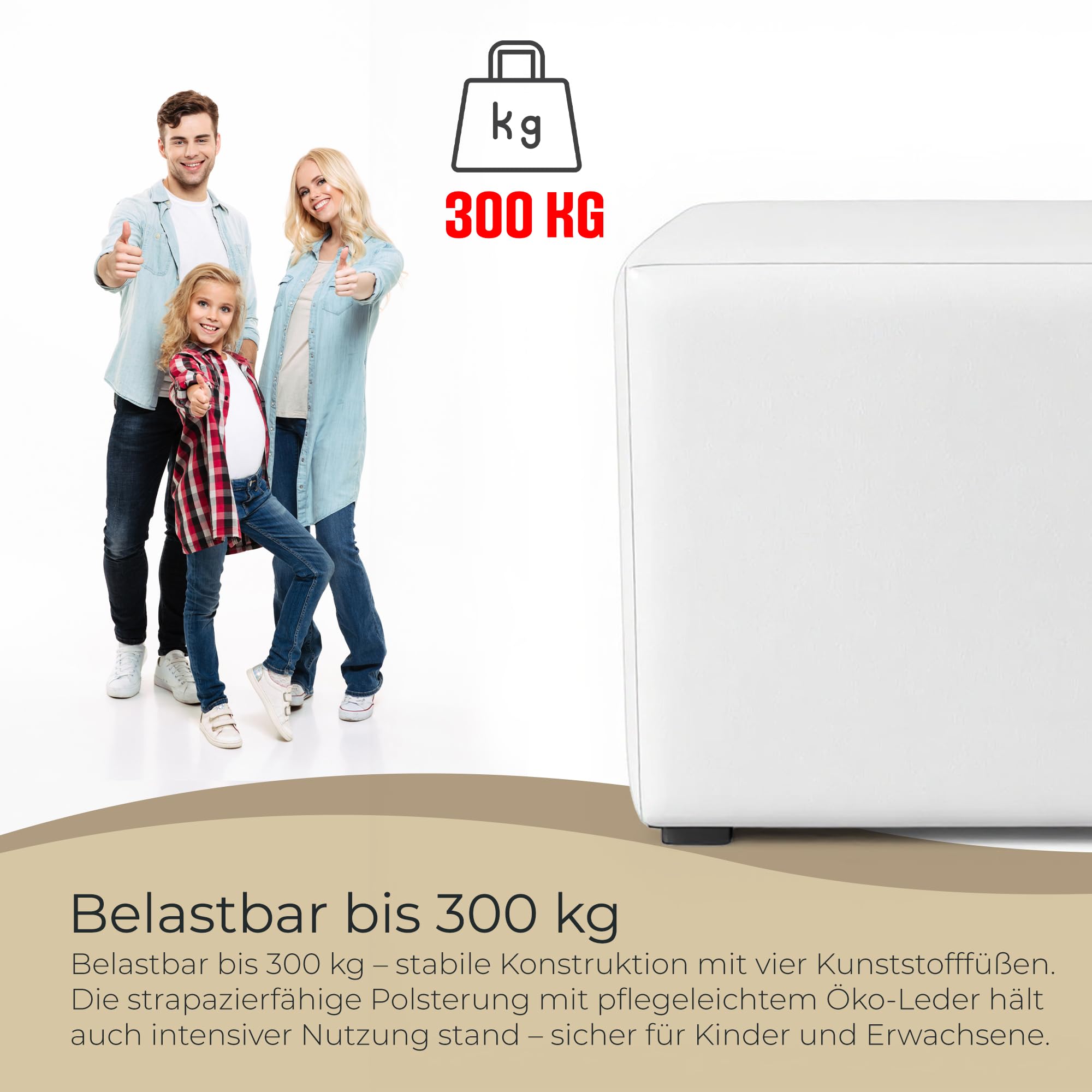 Hocker Wohnzimmer Sitzhocker - Quadratisch 40 x 40 cm - Sofahocker - Öko-Leder - Schwarz