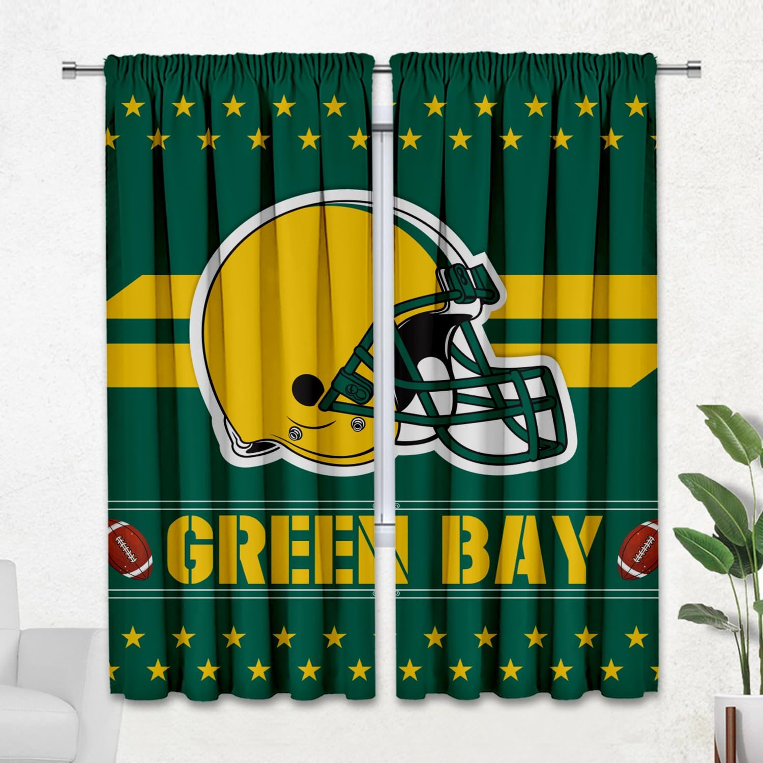 Green Bay Curtains Football Themed Blackout Curtains for Bedroom Man Cave & Green Bay Room Decor 72" W x 84" L Curtains