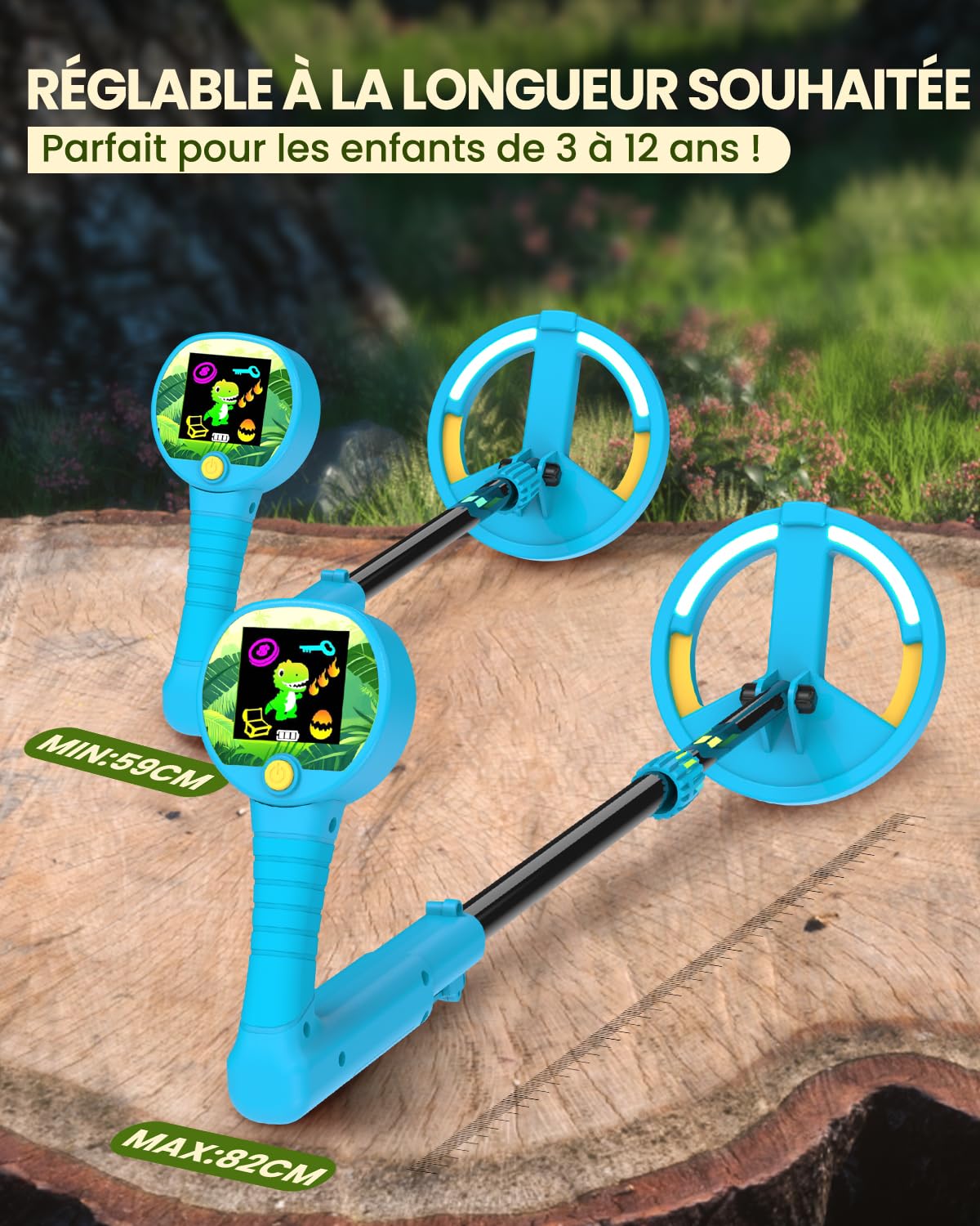GreenRex Metalldetektor Kinder, Für Kinder von 3–12 Jahren, 6CM HD LCD Display, Ton & Lichtsignale, 59–82CM höhenverstellbar, 10CM Präzision, 470g leicht, lehrreiches Outdoor-Set,Blau